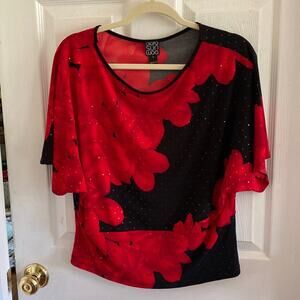 Clara Sun Woo women’s small evening dressy floral print sequined top